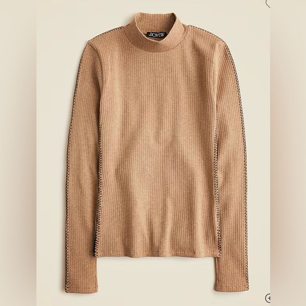 J.Crew Premium rib turtleneck with whipstitch trim in Heather caramel